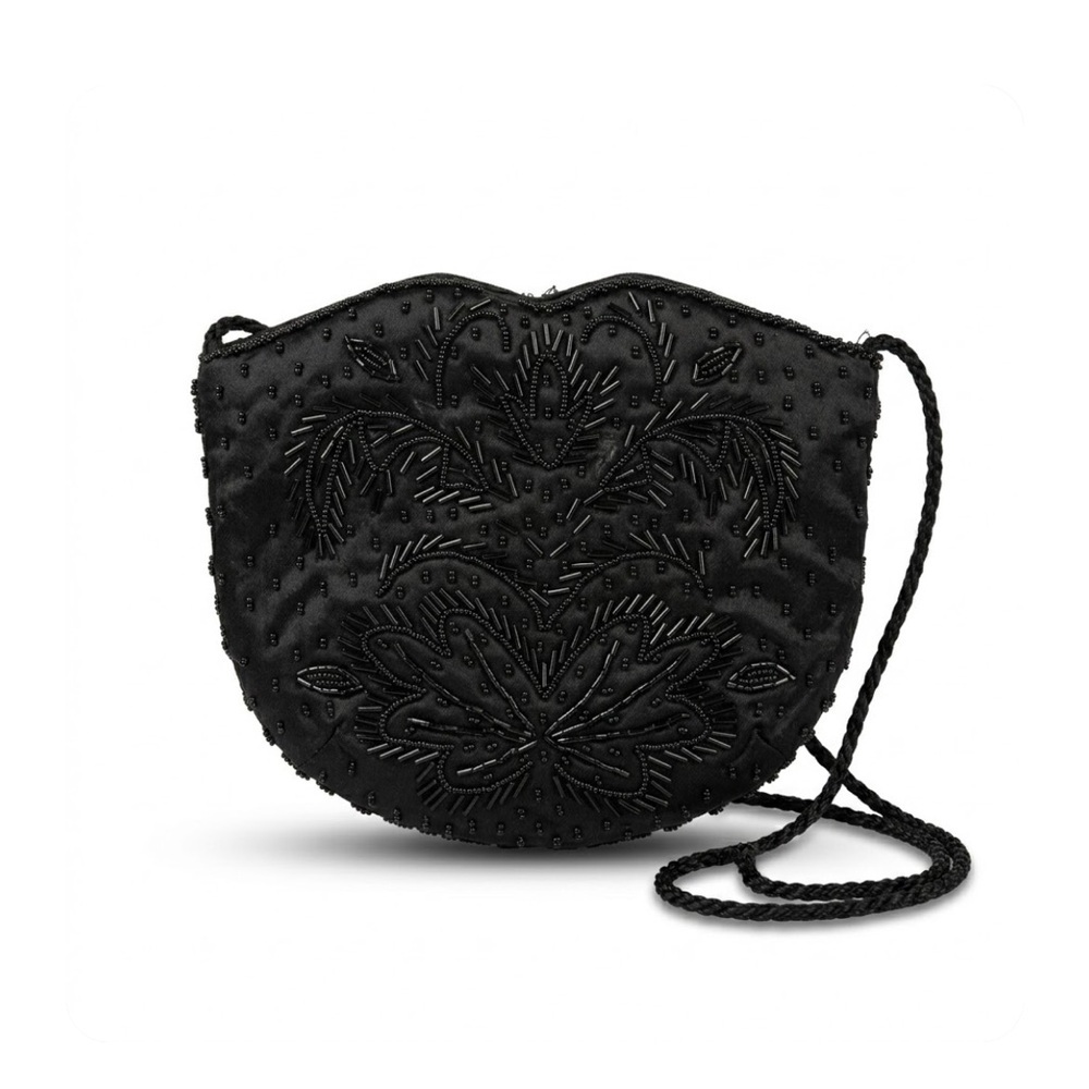 Y2K Vintage Black Beaded Fringe Sequin Evening Bag Mini Purse Party Flapper